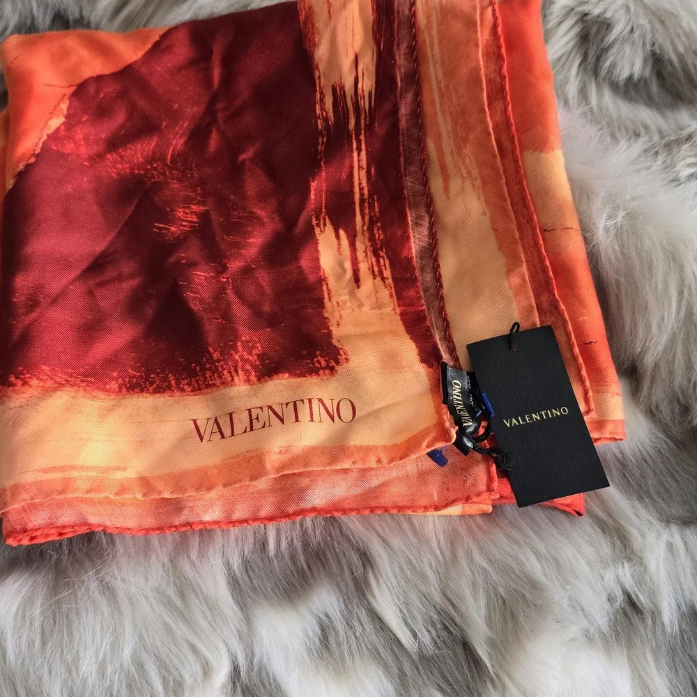Valentino orange and red Silk Scarf